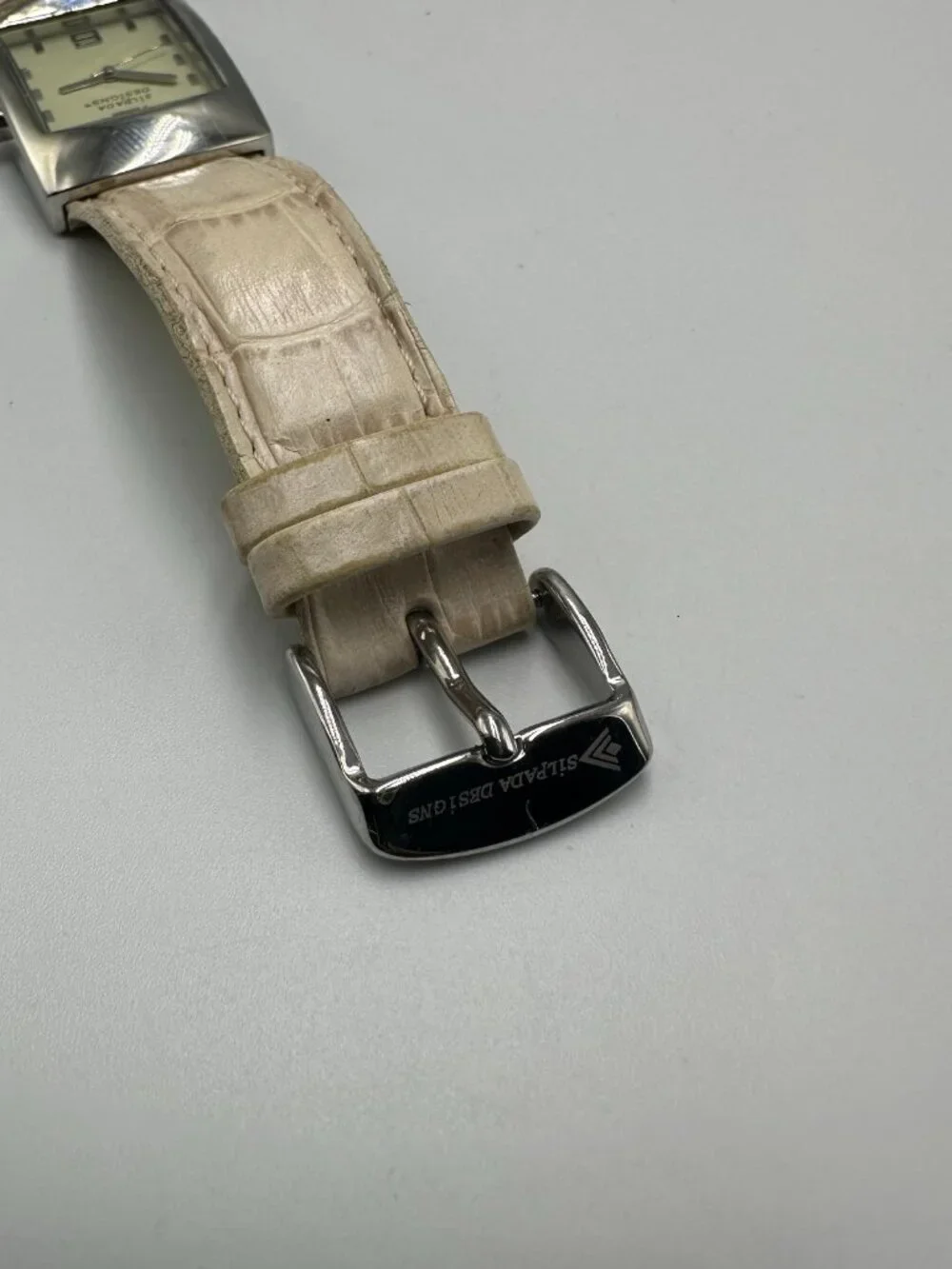 Silpada Designs Watch Women Silver Tone Cream Leather Band New Battery
